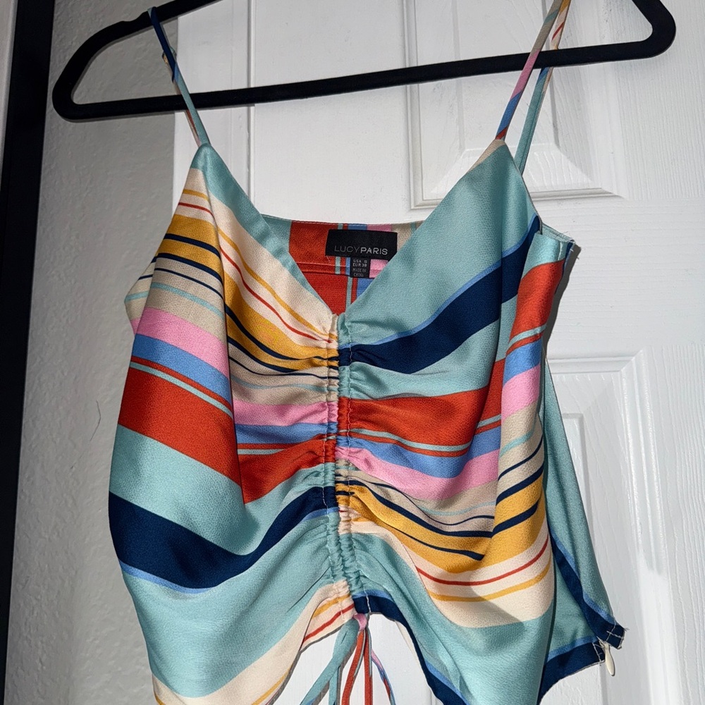 Lucy Paris Tessa Stripe V Neck Gathered Tank Top - Picture 3 of 6